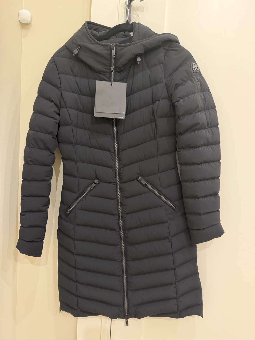 Moose Knuckles Black Quilted Hooded Puffer Coat